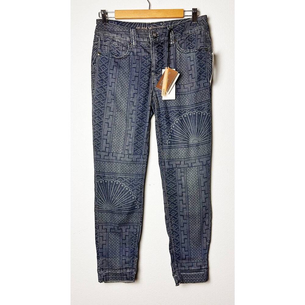 NWT 7 Melissa McCarthy Slimming Silhouette System Blue Patterned Jeans sz 4 - Picture 1 of 11